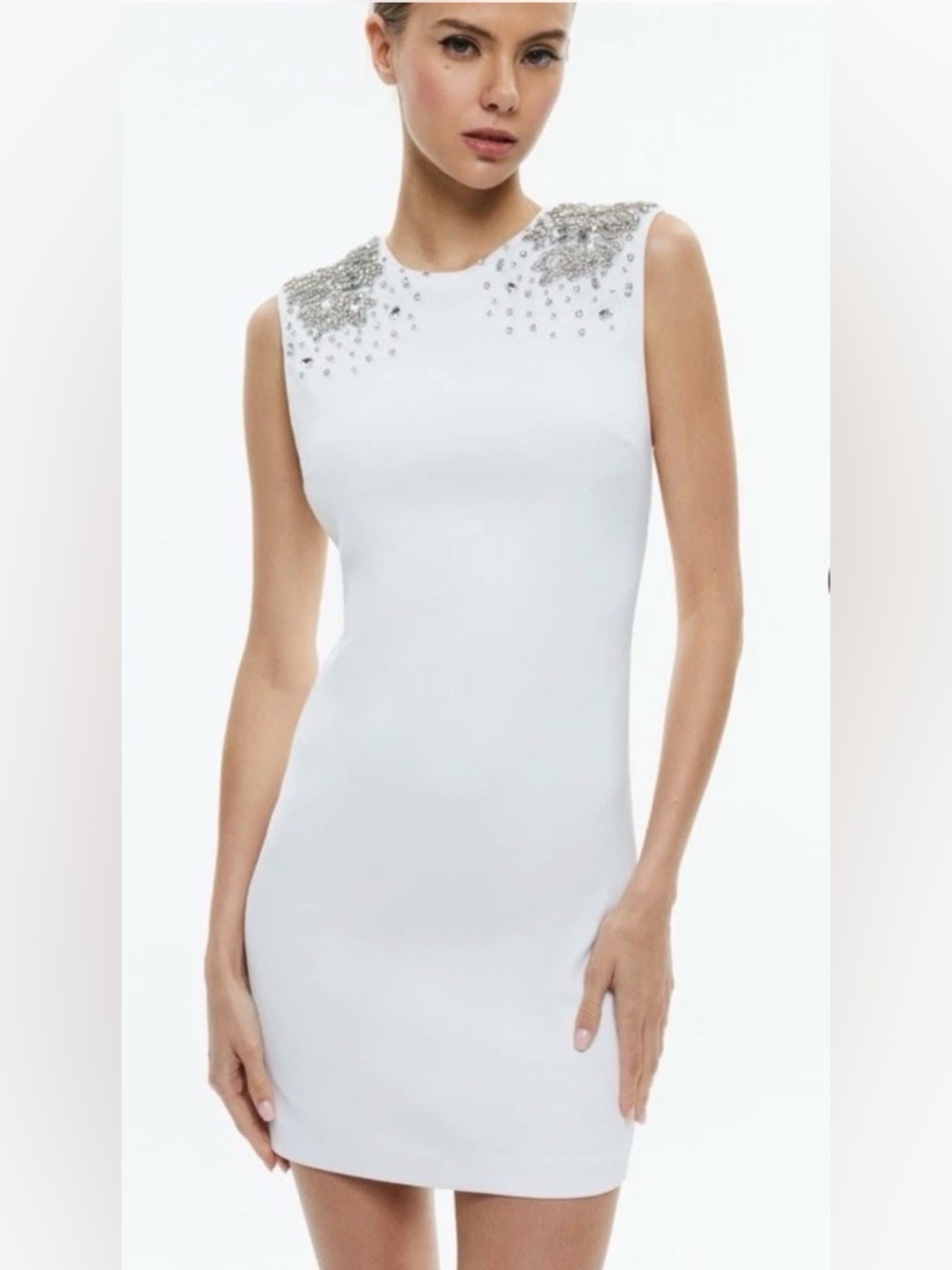 Alice + Olivia Almira Mini Dress with Silver Embellished Shoulders